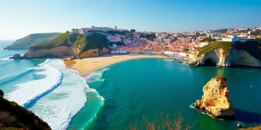 Beautiful coastline of Portugal with blue waters and beaches.