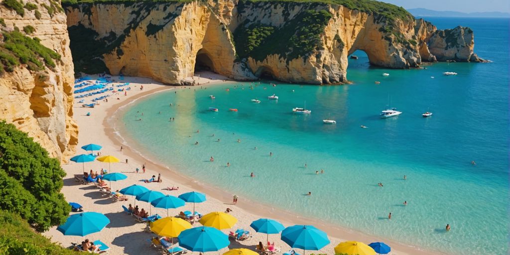 Golden cliffs and turquoise waters in Algarve