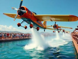 Homemade flying machines launch into water