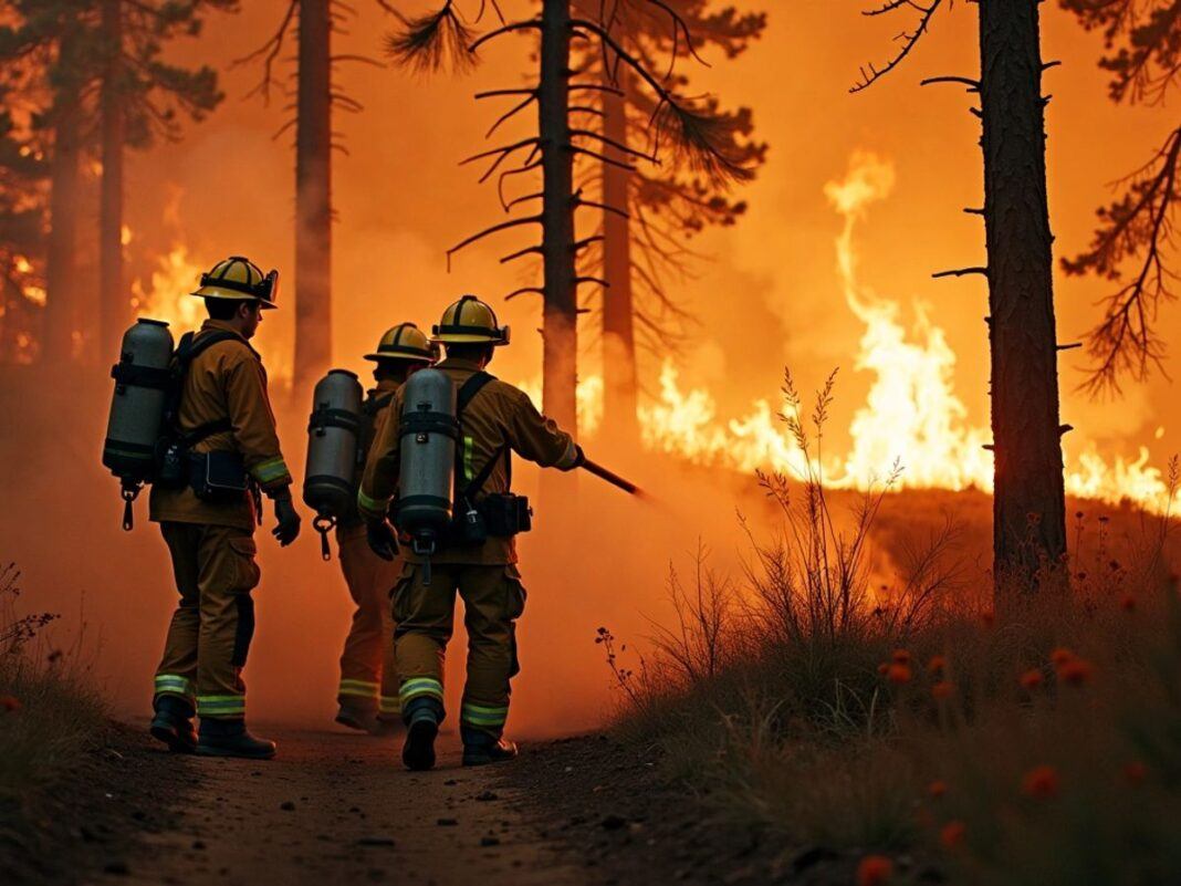 Three firefighters bravely fighting wildfires in Portugal.