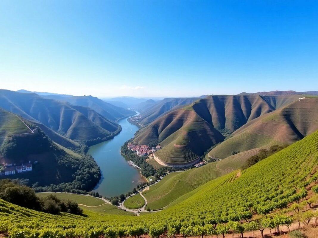 Vineyards and river in the Douro Valley landscape.