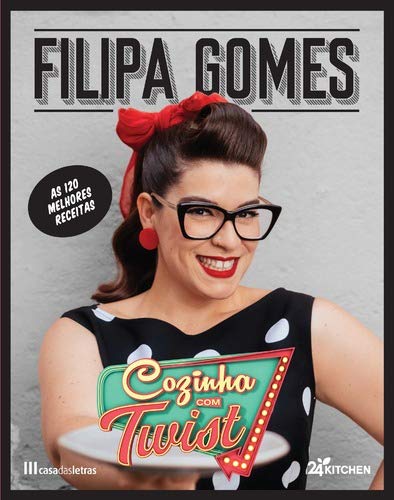 The book cover of Cozinha com Twist with the author wearing glasses and a red scarf on the cover