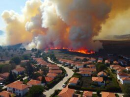 Wildfires threatening homes in Portugal's residential areas.