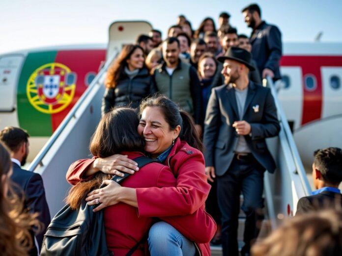 Portuguese citizens arriving home at the airport.