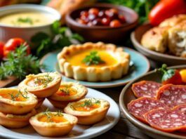 Traditional Portuguese dishes on a rustic wooden table.