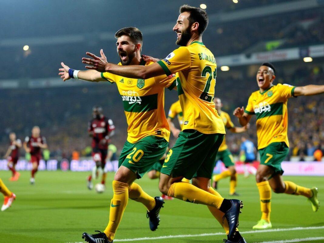 Braga players celebrating a goal in dramatic match.