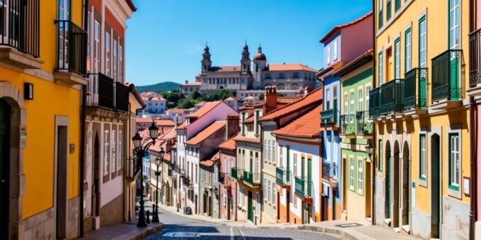 Historic Portuguese architecture with cobblestone streets and landmarks.