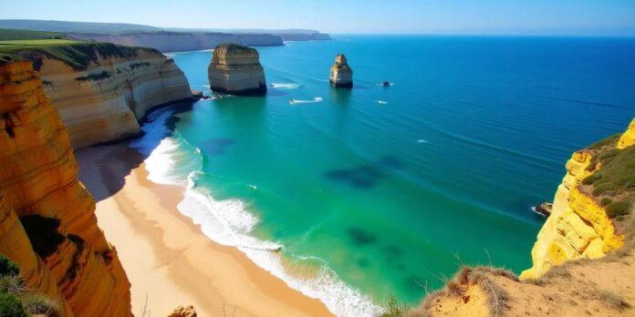 Coastal cliffs and sandy beaches of Portugal.