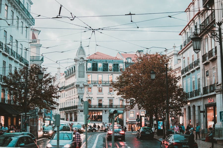 Vehicles near buildings in Lisbon