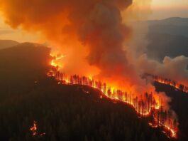 Aerial view of wildfires in Portugal's forests.