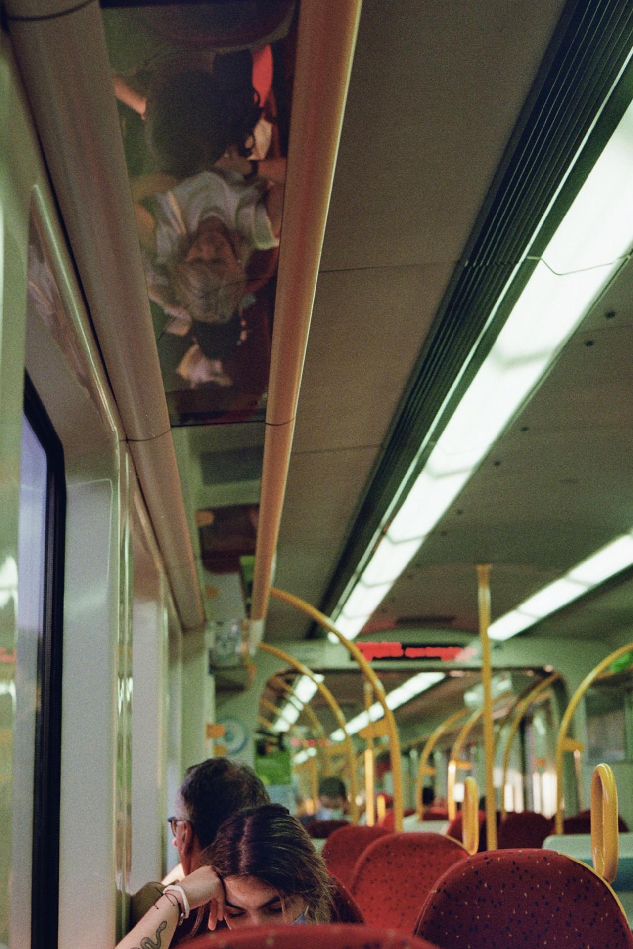 A train in Portugal with passengers onboard