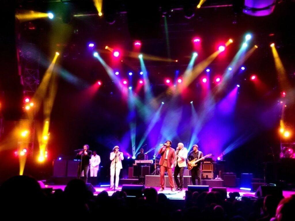 The Stylistics performing on stage in Portugal.