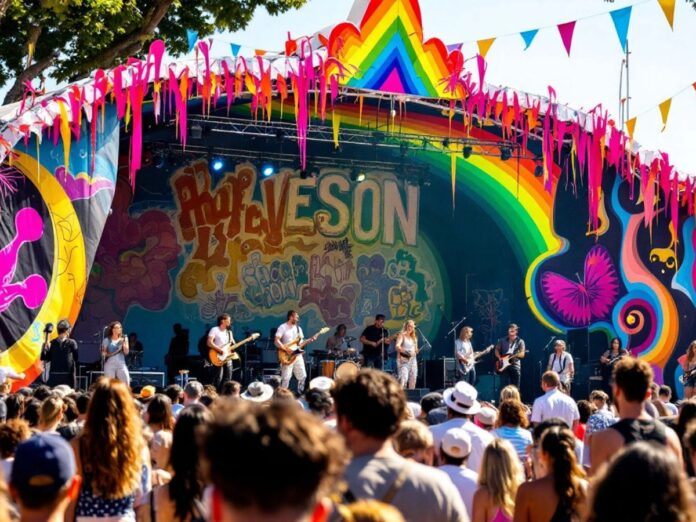 Musicians performing at a vibrant outdoor festival in Lisbon.