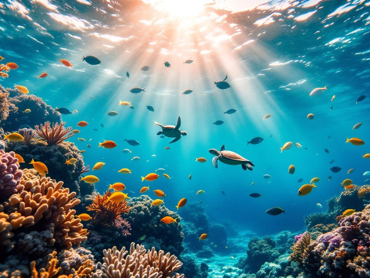 Underwater scene in the Azores with diverse marine life.