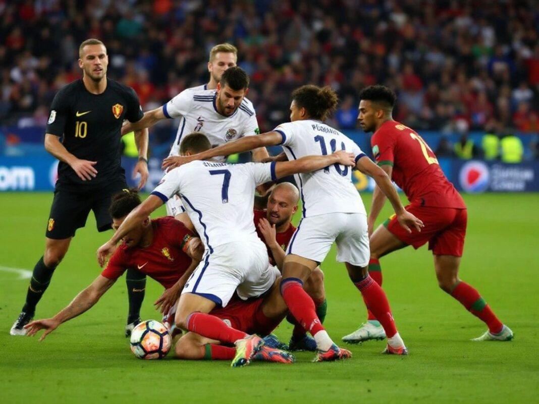 Scotland and Portugal players in action during a match.