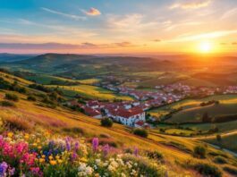 Scenic countryside view of Portugal with hills and villages.