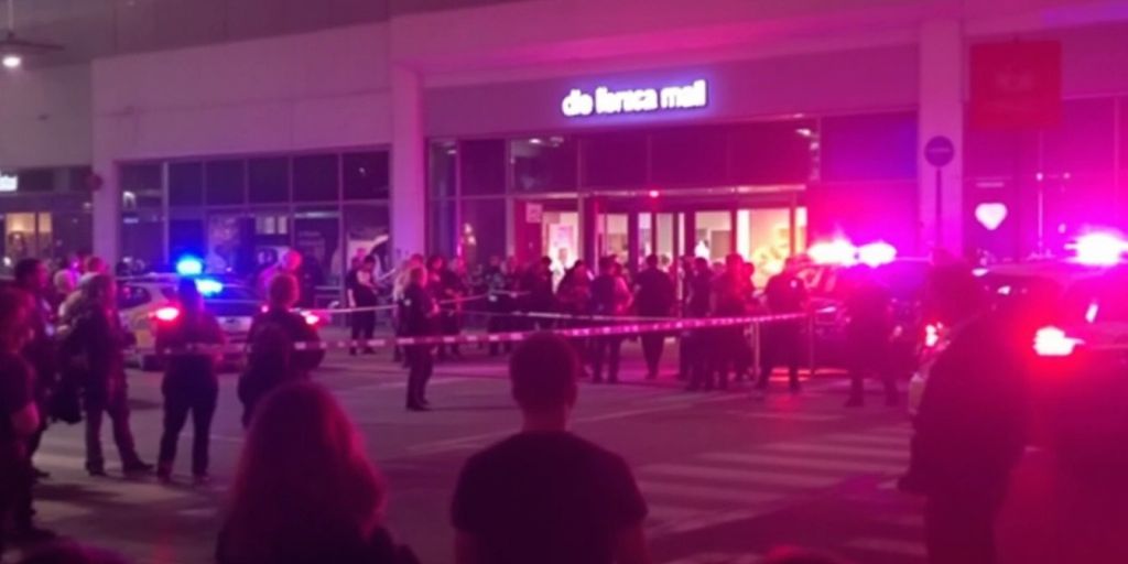 Emergency responders at a mall in Lisbon after stabbing.