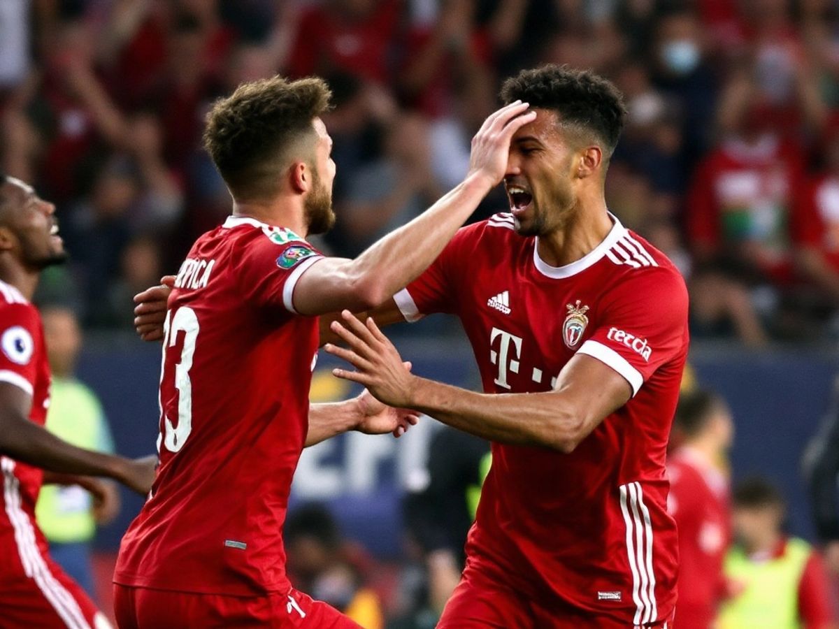 Benfica players celebrating a goal during the match.