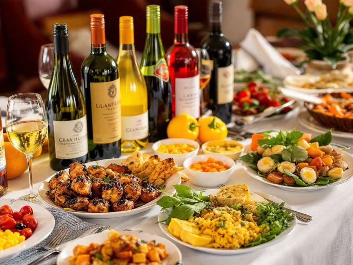 Table set with Portuguese wine and traditional food.