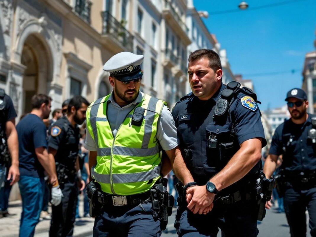 Police escorting a suspect in Lisbon street.