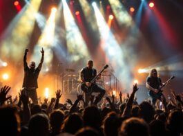 Parkway Drive performing live in Portugal, crowd cheering.