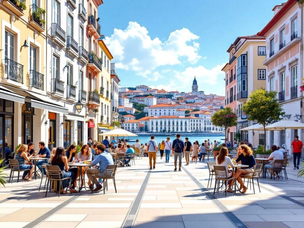 Young professionals enjoying Lisbon's vibrant outdoor cafes.