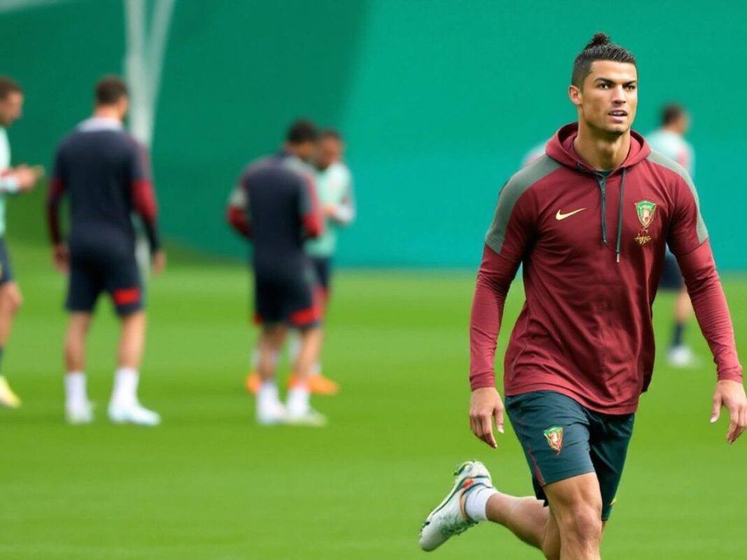 Cristiano Ronaldo training with Portugal team before Scotland match.