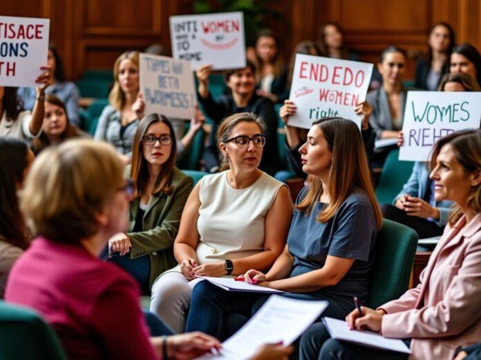 Women in parliament advocating for health rights.