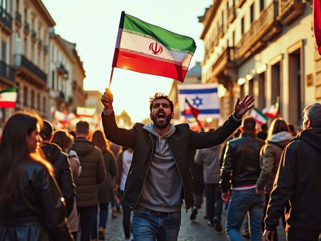 Protesters in Portugal against Iran's attacks on Israel.