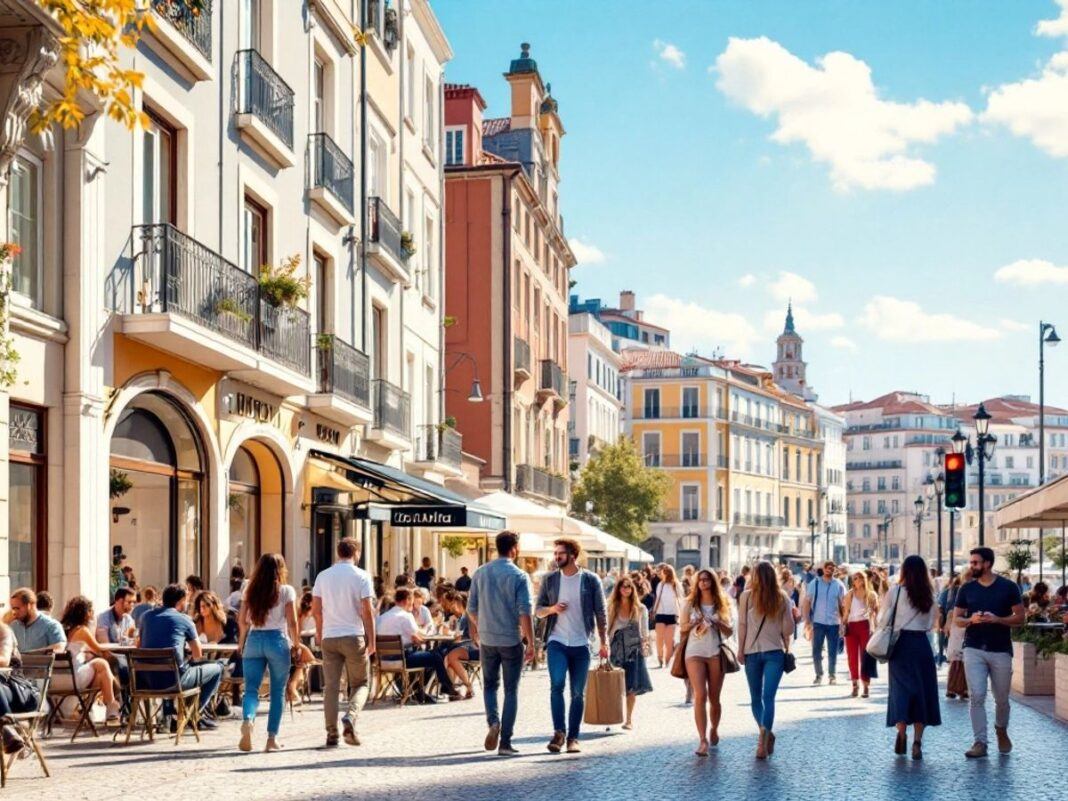 Young professionals in Lisbon enjoying outdoor cafes.