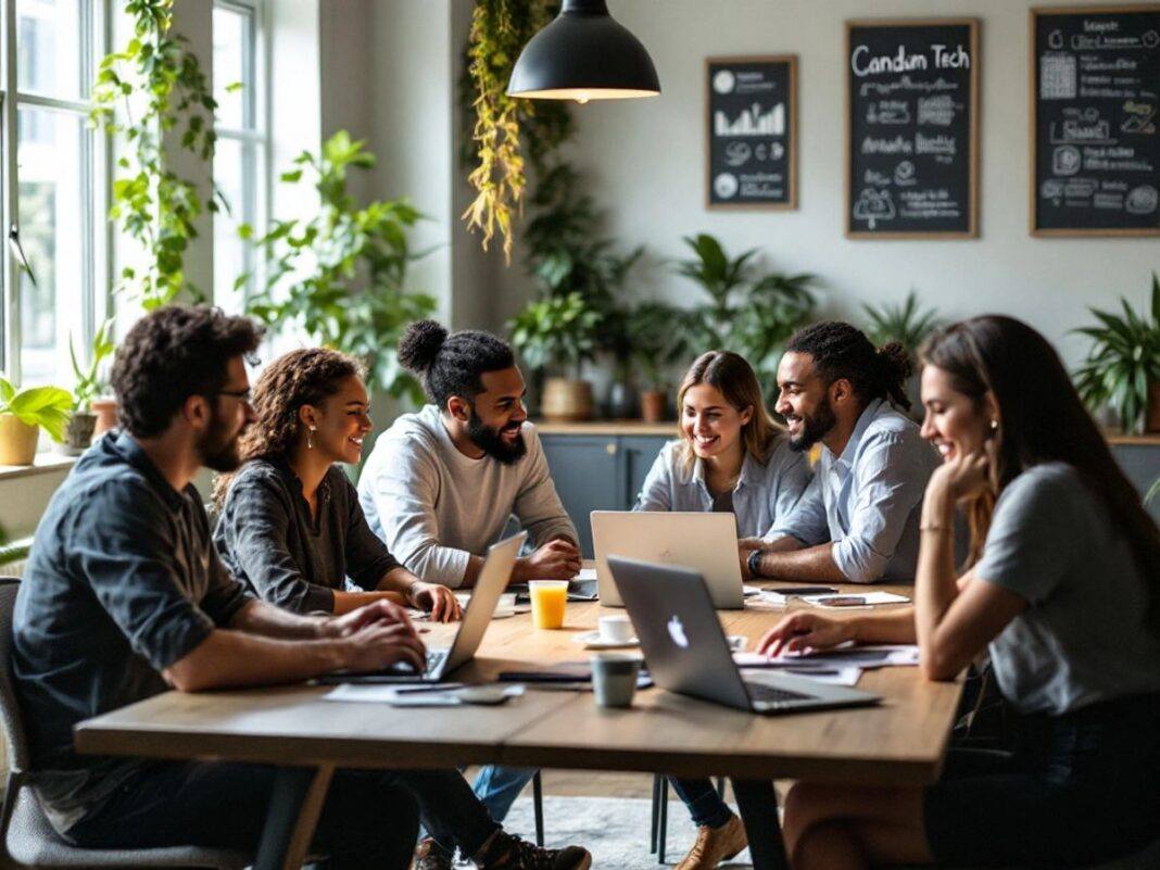 Team collaboration in a modern startup office.