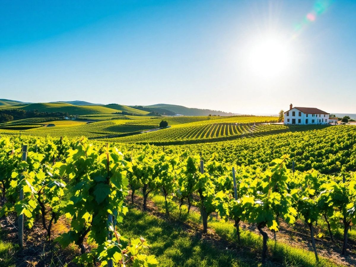 Vineyard landscape in Portugal with lush grapevines.