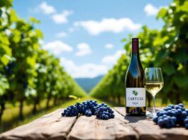 Vineyard in Brazil with Cartuxa wine and grapes.