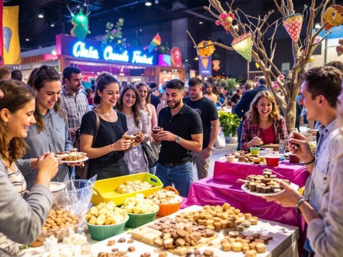 Visitors enjoying chocolate treats at Gaia's festival.