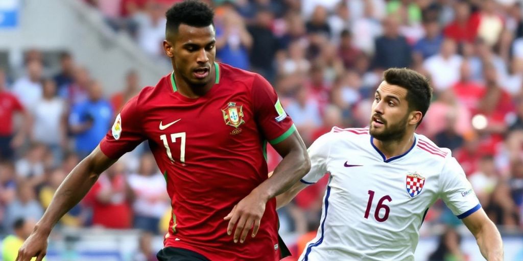 Portugal and Croatia players competing during the match.