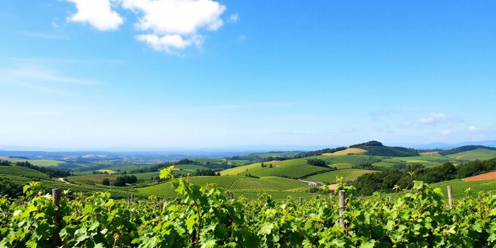 Lush vineyards and rolling hills in Dão, Portugal.