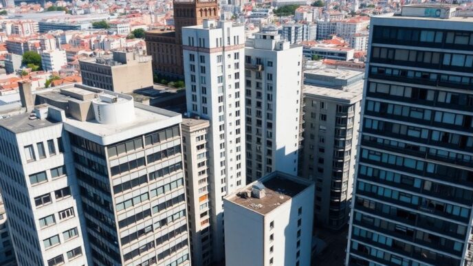 Aerial view of office buildings in Greater Lisbon.