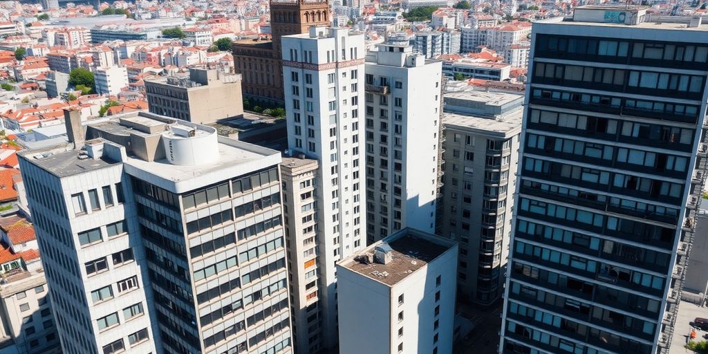 Aerial view of office buildings in Greater Lisbon.