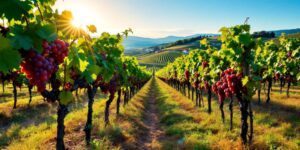 Vineyard landscape in Portugal with lush grapevines.