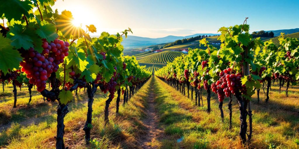 Vineyard landscape in Portugal with lush grapevines.