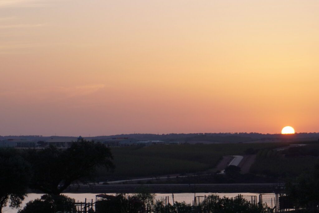 A red sky and sunset in the the Alentejo, Portugal.