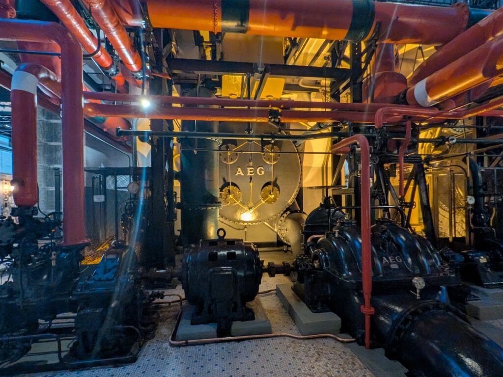 Antique AEG electricity generating equipment seen at the Lisbon Electricity Factory Museum