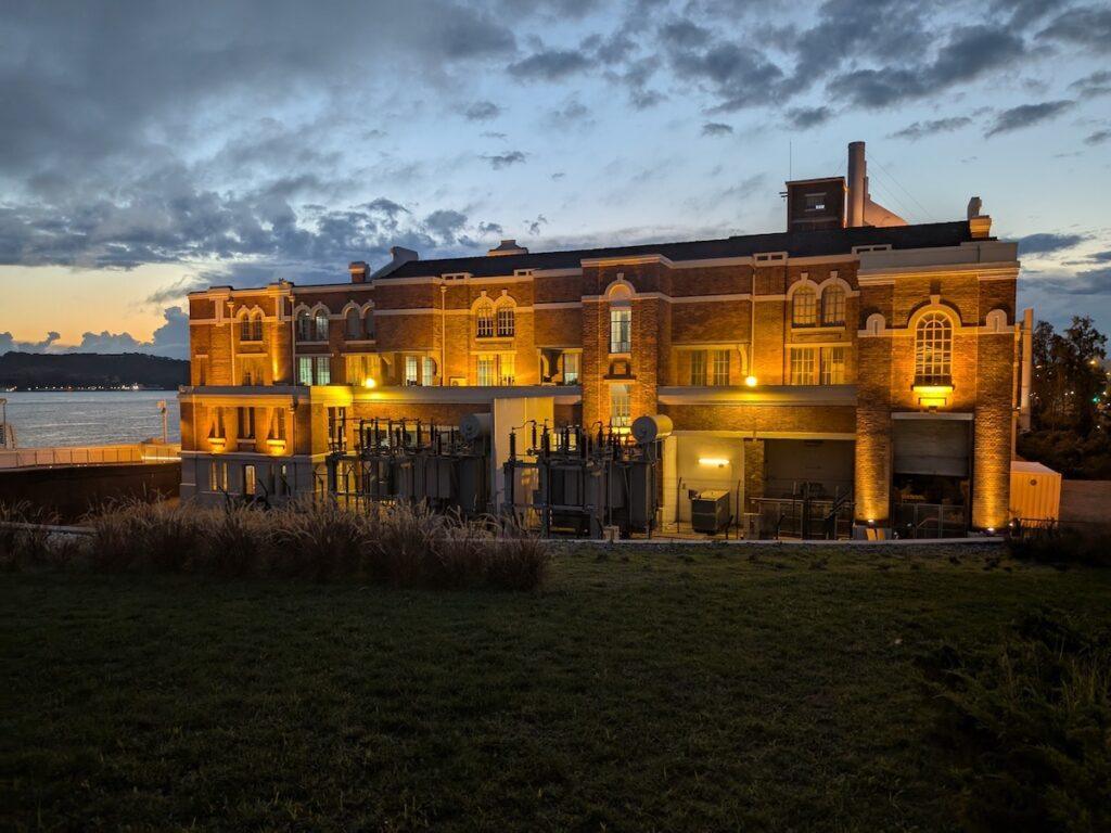 The Electricity Factory Museum seen at sunset from the front of the building