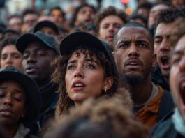 Diverse crowd gathered in solidarity during Lisbon protests.