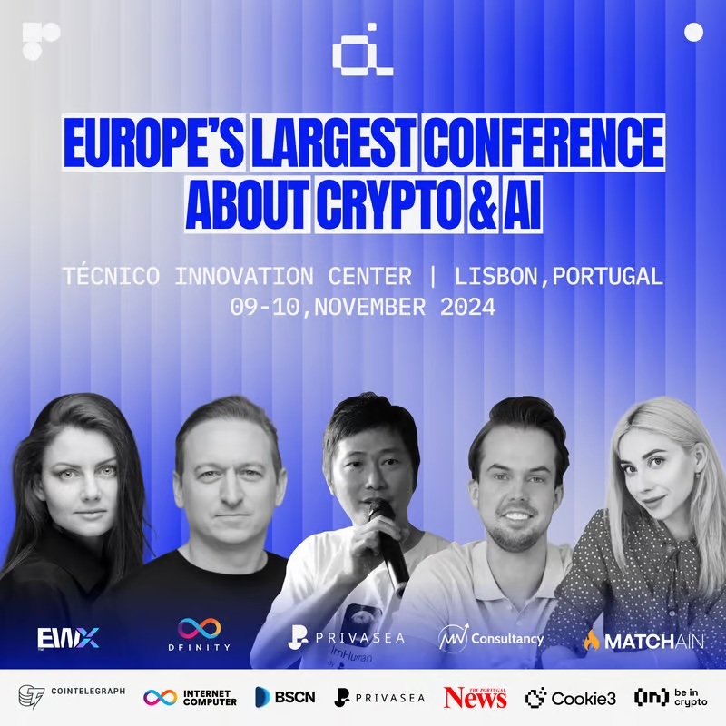 An advertising image with five speakers at Crypto AI:Con 2024