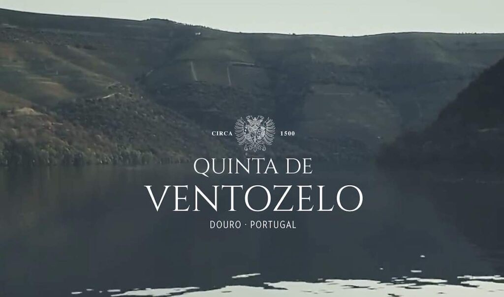 The landscape arund Quinta de Ventozelo shown with teh vineyards text overlayed.