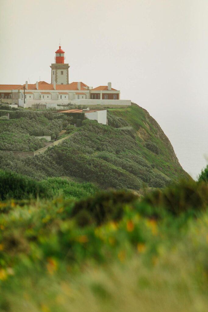 View of the Cabo da Roca Lighthouse on the Coast of the Atlantic Ocean in Portugal
