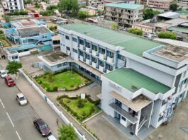 A hospital building seen from the air in Tete Province, Mozambique