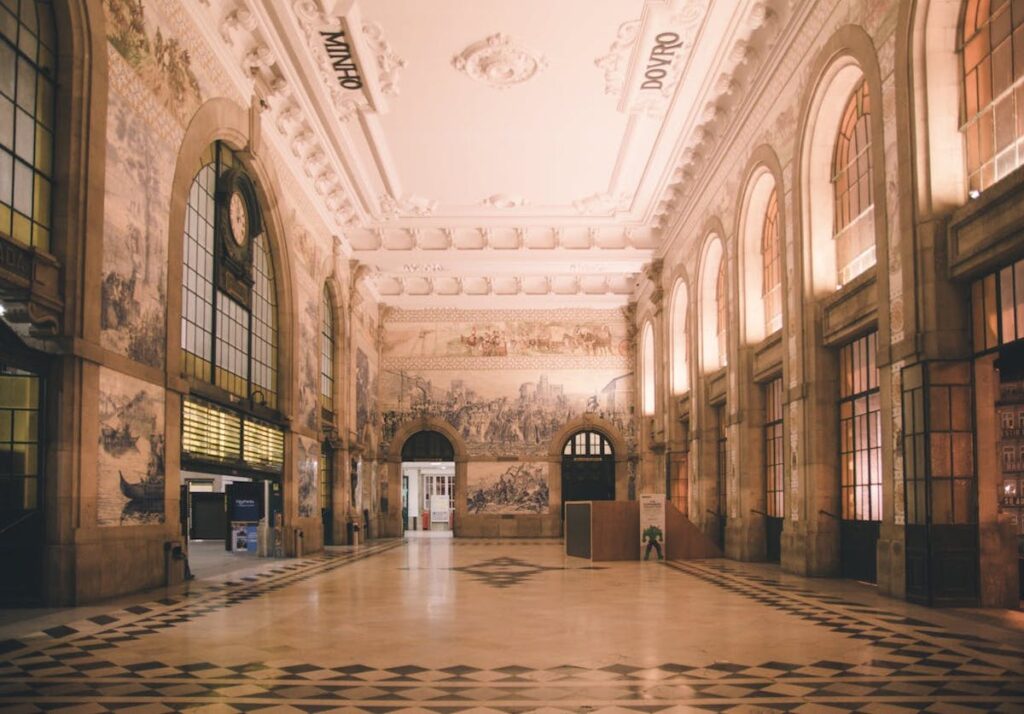 A railway station foyer in Porto, Portugal.