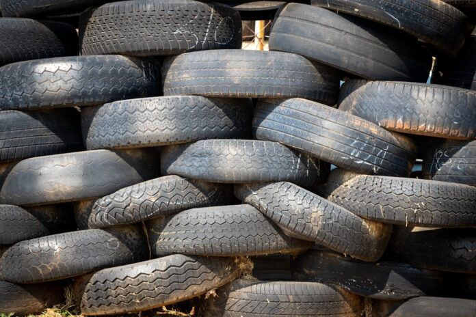 Used tires seen stacked on each other after use